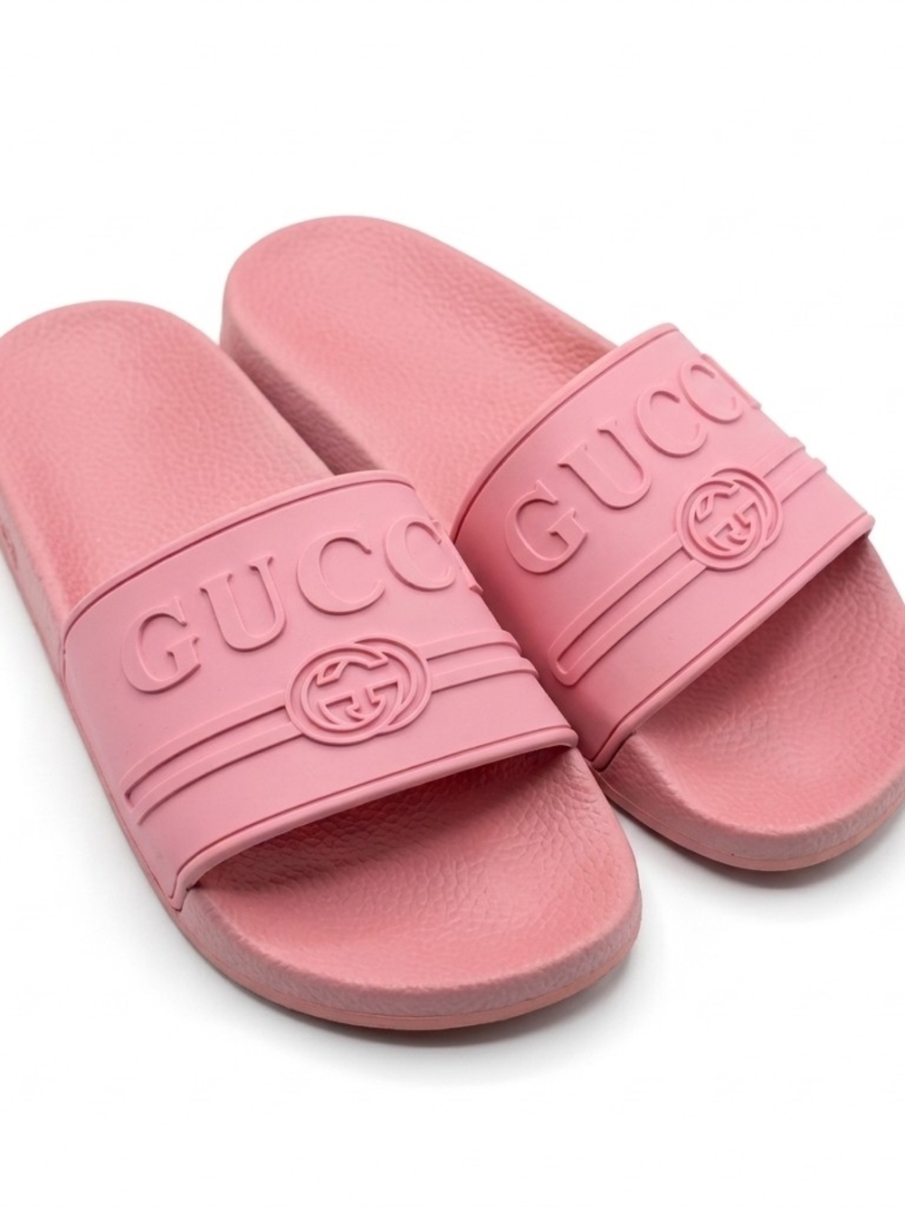 Gucci Pink Logo Rubber Slide Sandals 37